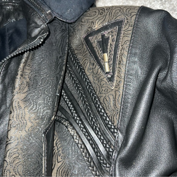 Vintage 80s Black  Leather Patchwork Western Jacket Black Women's M Tassel Retro - Picture 8 of 13